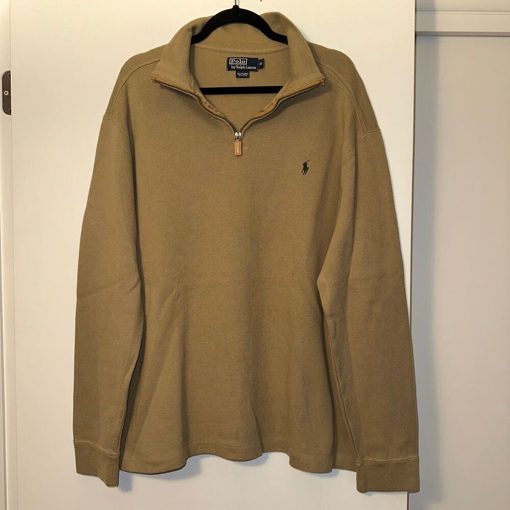 Polo by Ralph Lauren Men’s XL Quarter Zip Long Sleeve Sweater Luxury Tan EUC